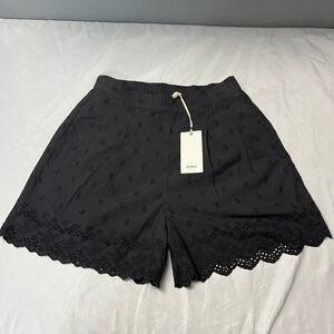 Dylan Eyelet Shorts Black Embroidered Scalloped Hem Elastic Waist Women's Small